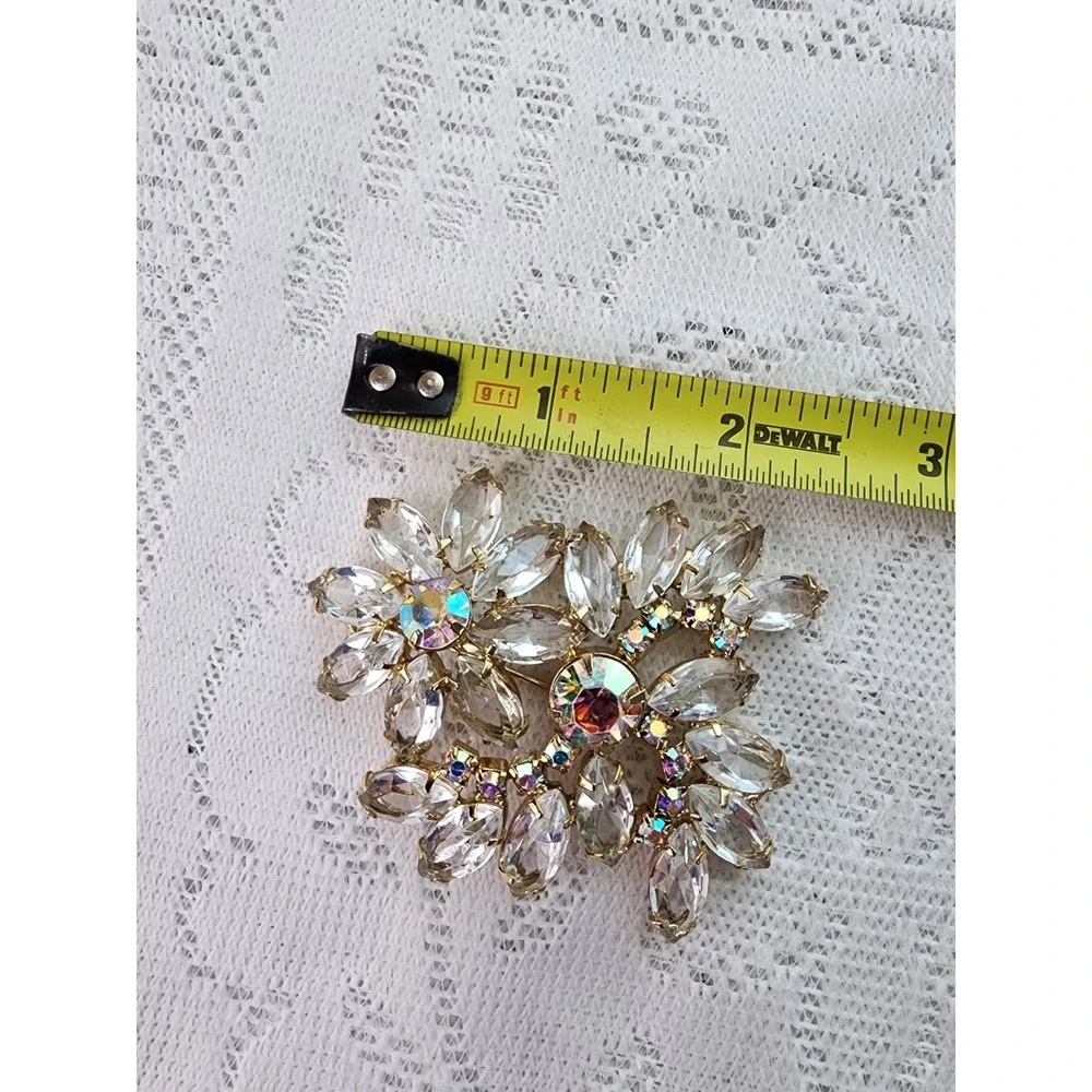 Vintage Mid Century Brooch Pin Floral Spray Rhinestone Sparkly Glam Statement